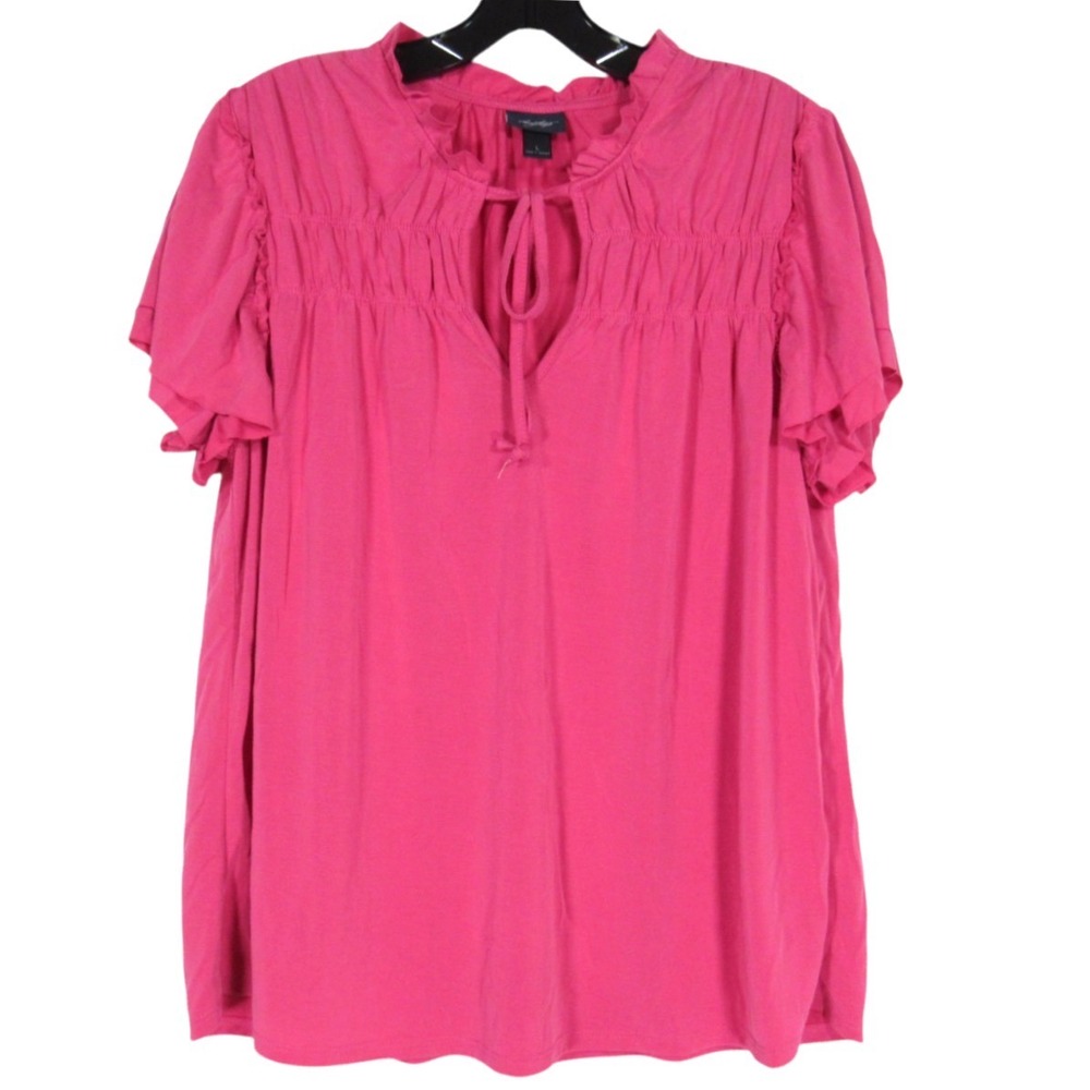 DAYTRIP BUCKLE Pink SMOCKED/GATHERED Tie V-Neck FLUTTER SLEEVS Blouse/Top Sz L